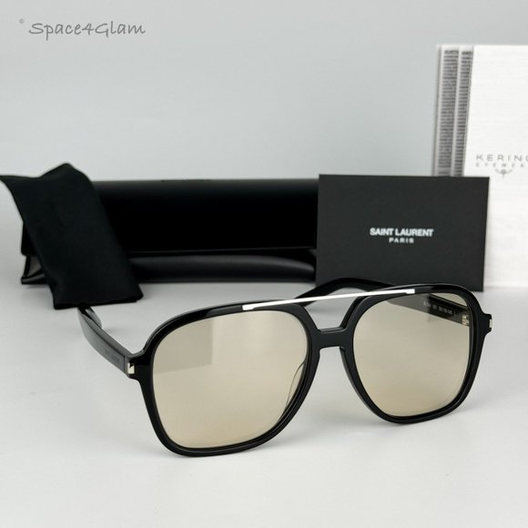 Saint Laurent Women Sunglasses Black Light Yellow Pilot SL545 001 BRAND NEW - Picture 1 of 14